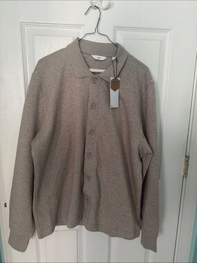 Next Lightweight Button-Front Cotton Shirt Jacket in Taupe size M